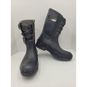 BOGS women 7 38 black Amanda II Lace Plush Faux Fur Rain Boots EUC Insulated